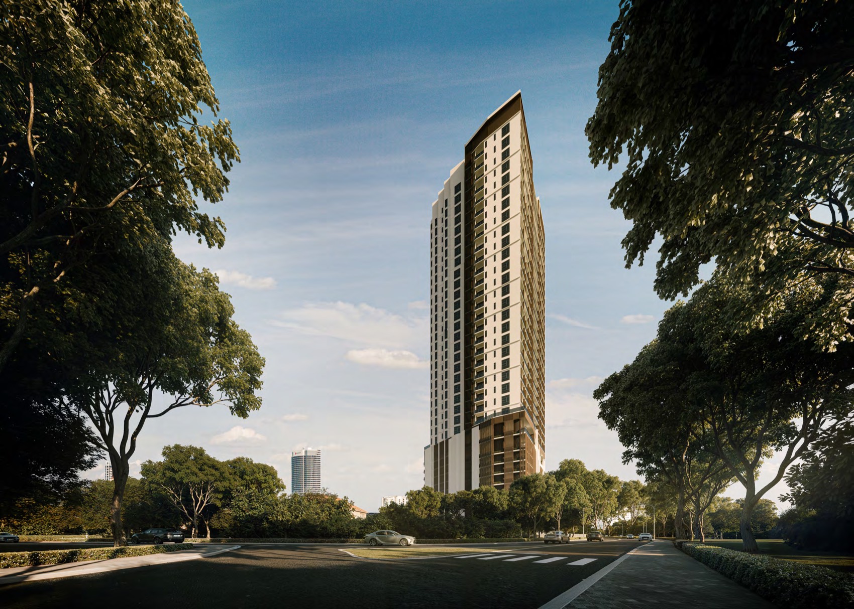 Cantonment Residence tower seen from Cantonment Road, artist's impression