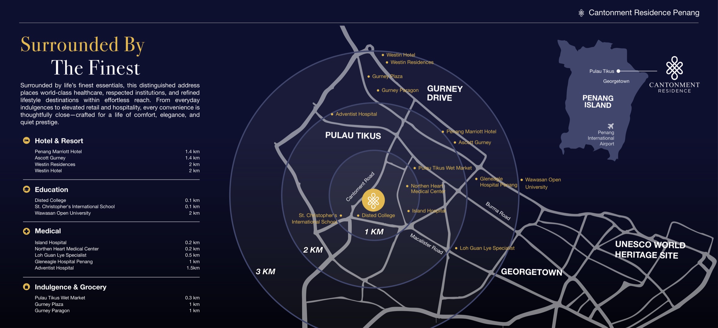 Location map of Cantonment Residence and its surroundings in Pulau Tikus