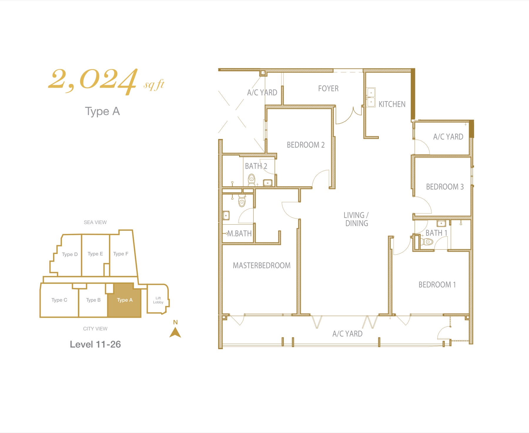 Cantonment Residence Type A floor plan, 2,024 sq.ft
