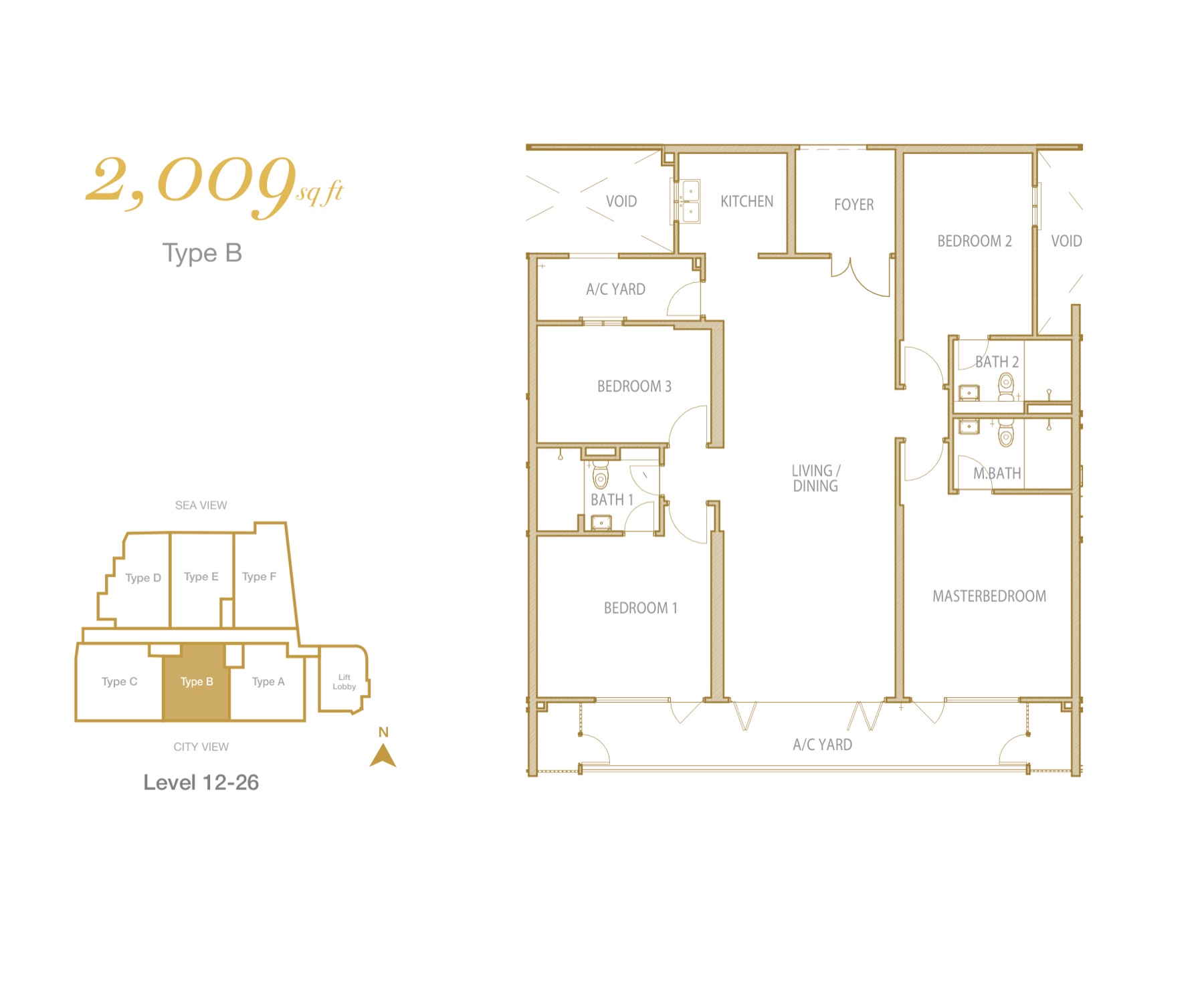 Cantonment Residence Type B floor plan, 2,009 sq.ft