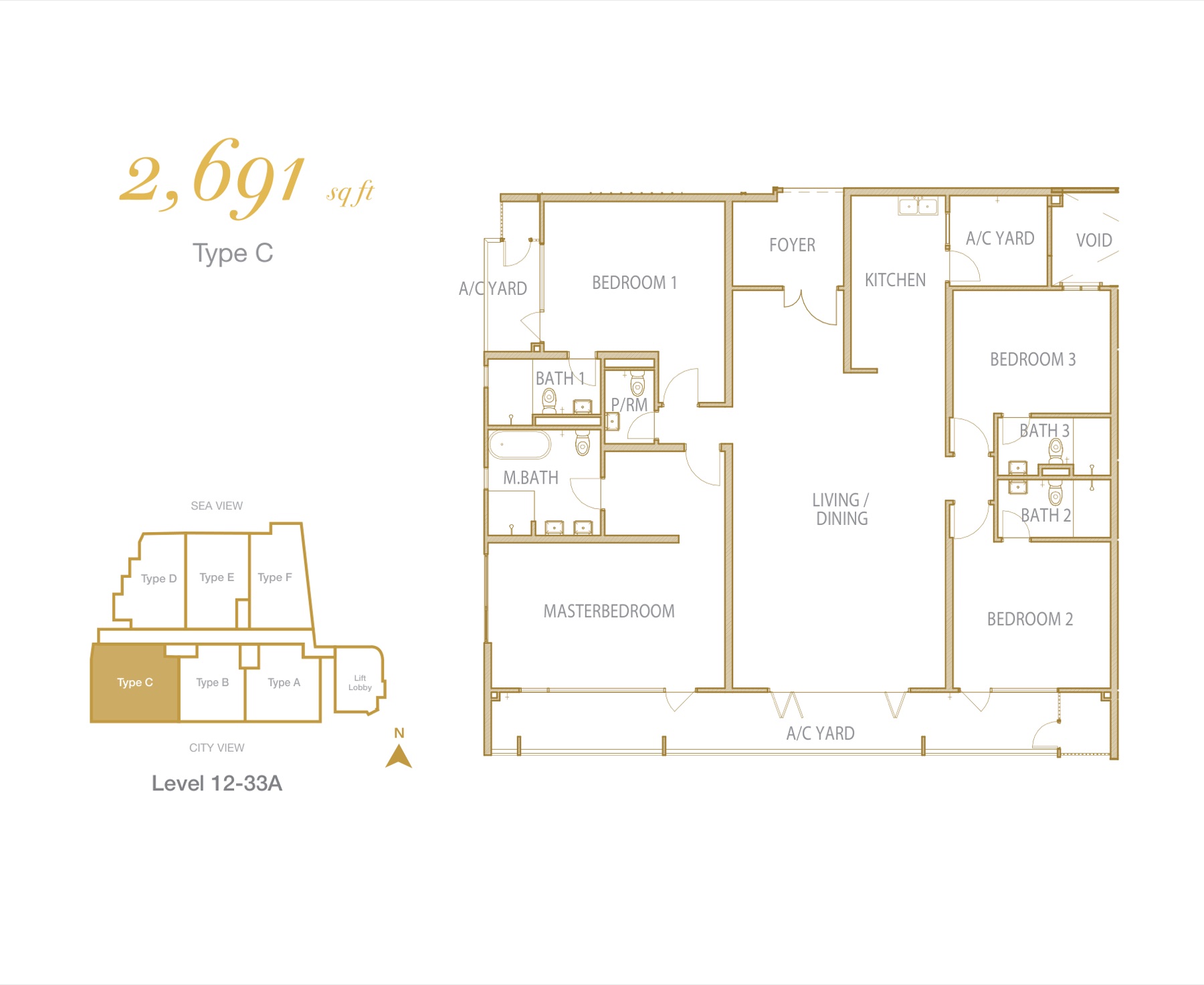 Cantonment Residence Type C floor plan, 2,691 sq.ft