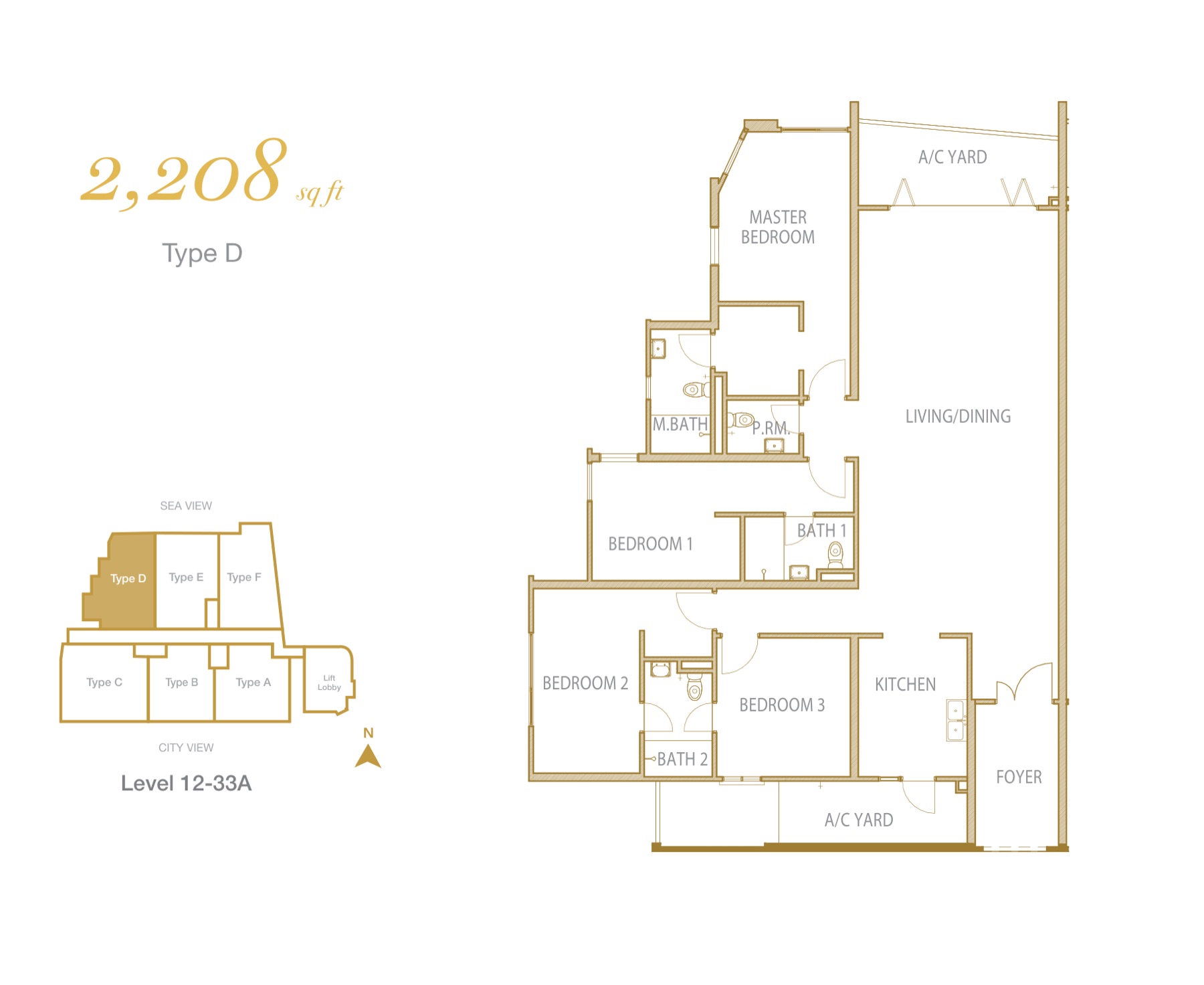 Cantonment Residence Type D floor plan, 2,208 sq.ft