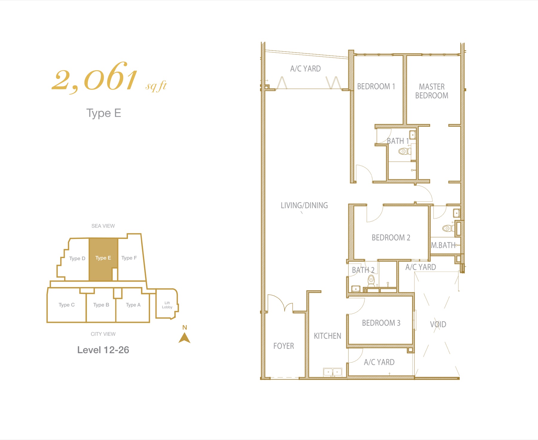 Cantonment Residence Type E floor plan, 2,061 sq.ft