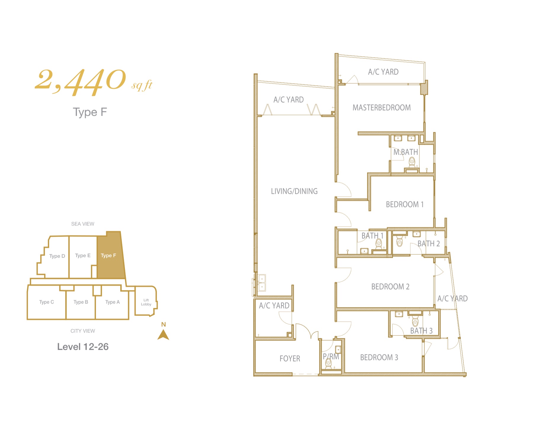 Cantonment Residence Type F floor plan, 2,440 sq.ft