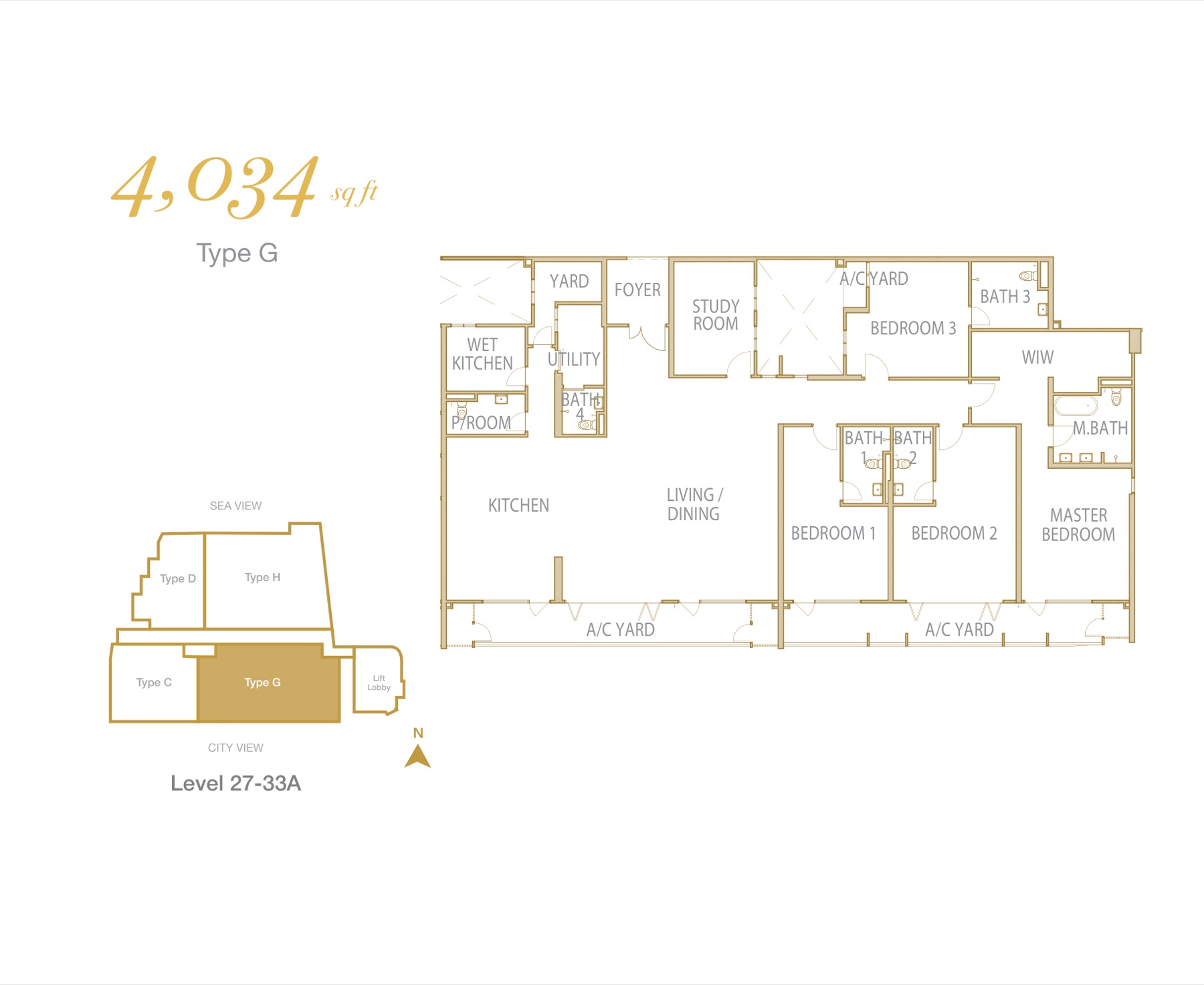 Cantonment Residence Type G floor plan, 4,034 sq.ft